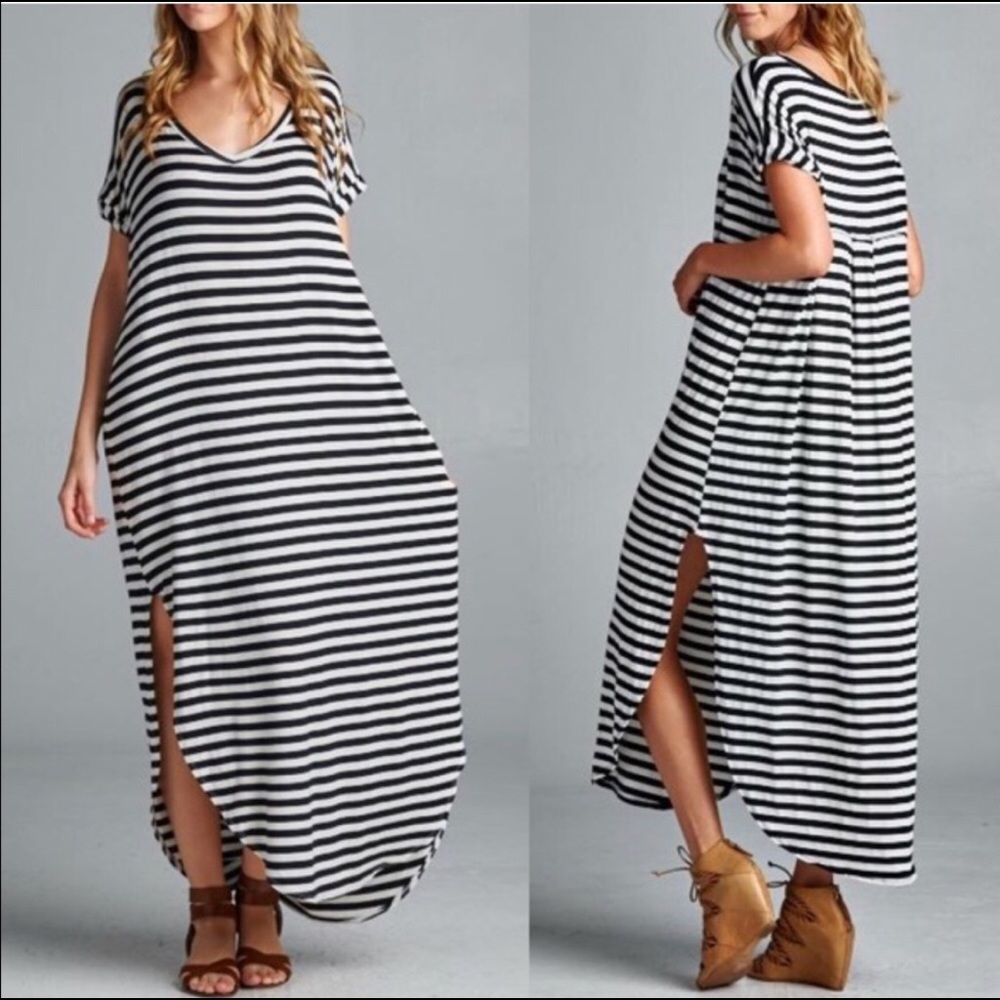 BAILEY Boho Striped Dress- BLACK - Picture 4 of 5